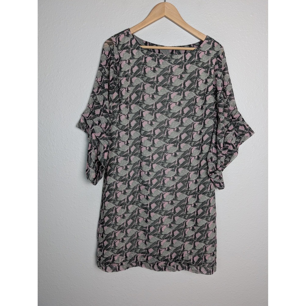 W118 By Walter Baker Dress Womens Small Gray Pink‎ Geometric Chiffon Shift Lined